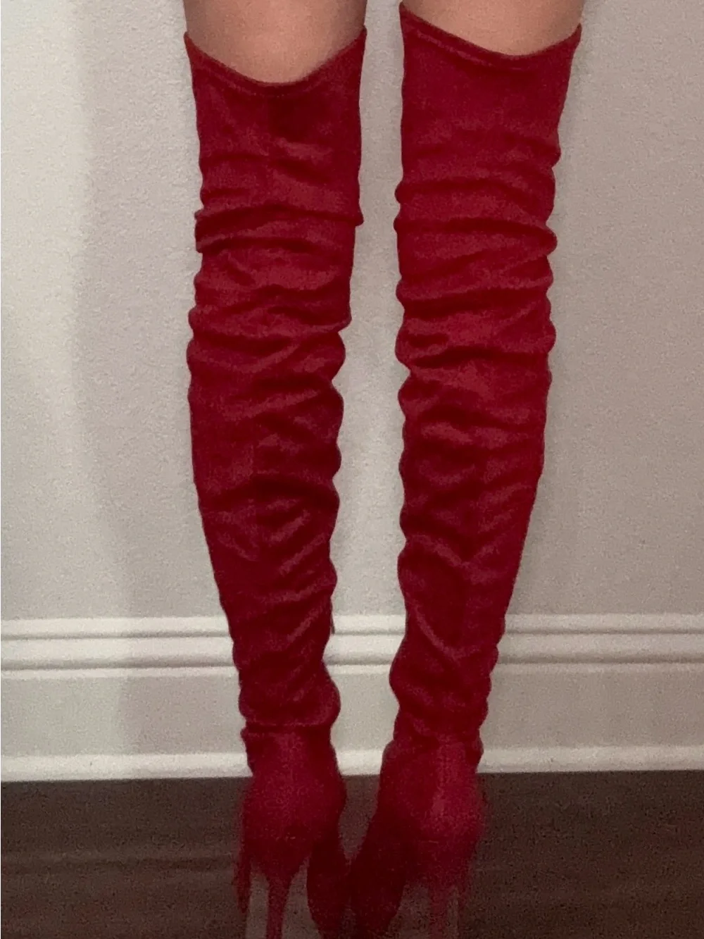 Fashion Nova Red Over-the-Knee Platform Stiletto Boots